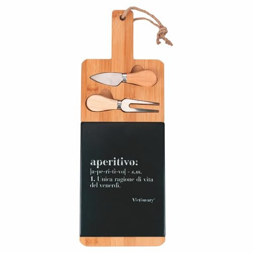Set tagliere e 2 coltelli da formaggio, in legno di bambù e ceramica, 15x42 cm, Victionary