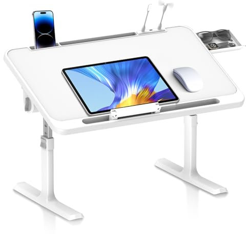 Huracan Laptoptisch Klappbarer, Laptop Betttisch, Tragbares Lapdesk mit 5-Höhenverstellbar und Winkelverstellbar, Ständer tisch für bett Klapptisch, Laptop-Schreibtisch für Sofa Boden (60*40cm, Weiß)