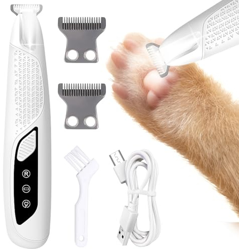 Pfotentrimmer Hunde Katzen Mit LED Licht | USB Akku Tierhaarschneider, IPX7 Wasserdicht, 2 Präzisions Scherköpfe Für Pfoten, Gesicht, Ohren Und Feinarbeiten