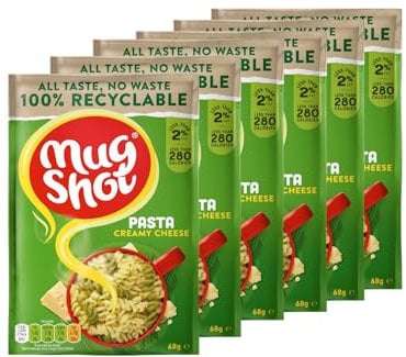 Mug Shot Pasta 68g X Pack Of 6 - Creamy Cheese - The Perfect Lunchtime Snack. This Sweet Tasting Pasta Is Packed Full Of Flavour - Less Than 270 Calories Per Pack