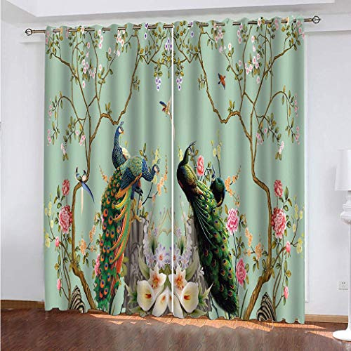OUSIKA Vorhang Blickdicht Mit Ösen Tier Pfau Druck 3D Muster Verdunklungsvorhänge 2 Stück Isolierung Kinder Wärmedämmende Und Geräuschreduzierende 140x160Cm Für Wohnzimmer Schlafzimmer