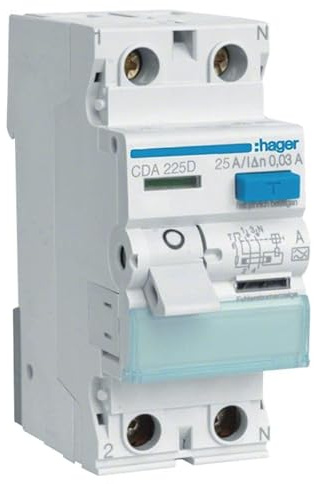 HAGER CDA225D Fehlerstrom Schutzschalter 25A 30mA 1P+N 6kA QuickConnect-Schraubtechnik