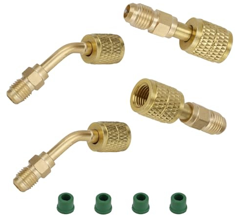 Goktvai 2stk A2L R32 R454B & 2stk R32 R454B Kältemittel Messing Adapter, 1/4 Innengewinde auf 1/4 Außengewinde-Adapter HVAC-Schnellkupplungen für Tank-Split-Systeme