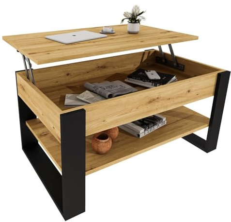 CraftPAK Couchtisch Höhenverstellbar mit Stauraum | Wohnzimmertisch Klappbar | Höhenverstellbarer Coffee Table | Couchtische Ausziehbar | Wohnzimmer Tisch Holz Braun