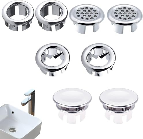 VYNZOR Lot de 8 Couvercles de Trop-Plein pour Évier de Cuisine, Anti-Fuite, Ronds, Double Anneau de Rechange dans les Bouchons de Trou pour Salle de Bain, Vaisselle, Lavabo, Argenté