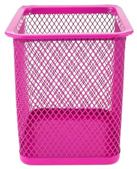 D.RECT KOMO Wire Mesh Pen Holder – Square Desk Organizer for Office Home Workspace – Durable Metal Construction Space Saving Design – Pink