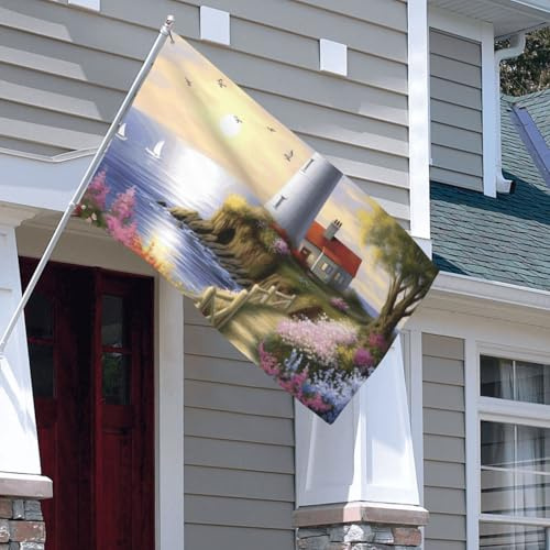 Flagge, 90 x 152 cm, doppelseitiges Banner, Dekoration, Outdoor-Flaggen, Leuchtturm, Diamantmalerei, Flagge, 200D, schwere Gartenflaggen, Messingösen, Segeltuch, Kopfzeile, Außen-Hof-Banner für Urlaub