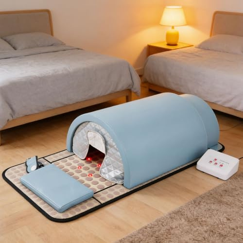 GerCxxly 360° Infrarotsaunakuppel,Inklusive Heizmatte und Augenmaske,Platzsparendes Design,Geeignet für Zuhause und Kosmetikstudio,1200W