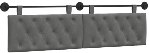 vidaXL Hängendes Kopfteil Dunkelgrau Samt, Schlafzimmer, modernes Wand-Kopfteil, rechteckig mit Samtbezug, gesteppt, Holzwerkstoff, platzsparende Dekoration