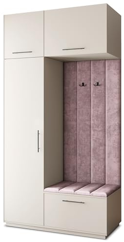 Masseno Flugarderoben Set Rema, Kleiderschrank-Set mit Sitzbank, Garderobenschrank Flur mit 5 Regalböden, Kaschmir