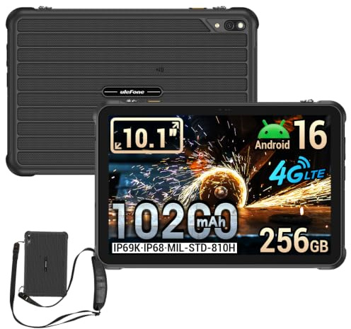 RugKing Pad 2 Pro eSim Tablet Rugerizada Android 16, 10,1 Pulgadas 90Hz, Rugged Tablet 10200mAh, 16GB+256GB/2TB, Cámara 48MP, IP68 Estanca, Ranura 3 Tarjetas, Doble SIM 4G/WiFi/GPS/OTG/NFC,Negro