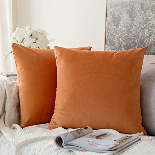 MIULEE 2er Set Samt Soft Solid Dekorative Quadrat Wurf Kissenbezüge Set Kissen Fall für Sofa Schlafzimmer Orange 16x16 Zoll 40x40 cm