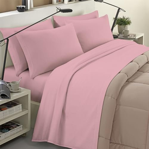Banzaii Completo Lenzuola Invernale Felpate in Flanella Anti-Pilling 100% Cotone, adatto anche ai materassi più alti, 3 pezzi, Singolo Rosa