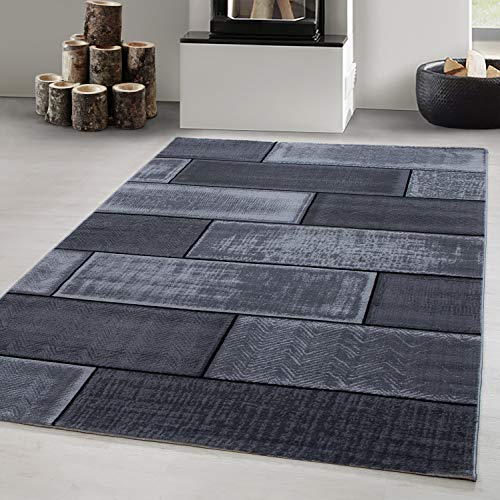 Carpetsale24 Teppich Wohnzimmer Steinmauer Optik Design Schwarz Meliert 80 x 150 cm - Kurzflor Schlafzimmer Pflegeleicht und Extra Weich - Für Küche Esszimmer Kinderzimmer Läufer Flur