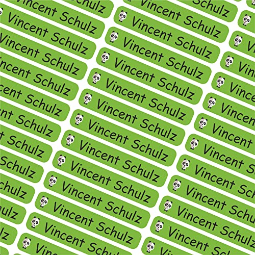 Indigos UG Namensaufkleber Kinder Schule - 43x7mm - 086 - Panda - Etiketten selbstklebend - 60 personalisierte Aufkleber für Kindergarten, Stifte, Bücher, Brotdose, Federmappe, Lineale & Spielzeug