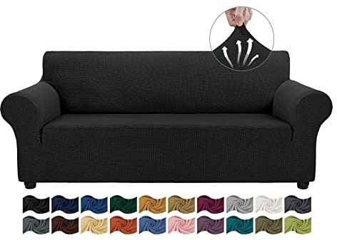 Asnomy Stretch Couch Covers for Sofa Washable, 3 Cushion Couch,Black