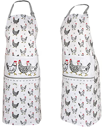 SPOTTED DOG GIFT COMPANY Kochschürze Damen, Küchenschürze mit Hühner Motiv 100% Baumwolle, Schürze Huhn Verstellbar mit Tasche zum Kochen Backen, Geschenke für Hühnerliebhaber Tierliebhaber