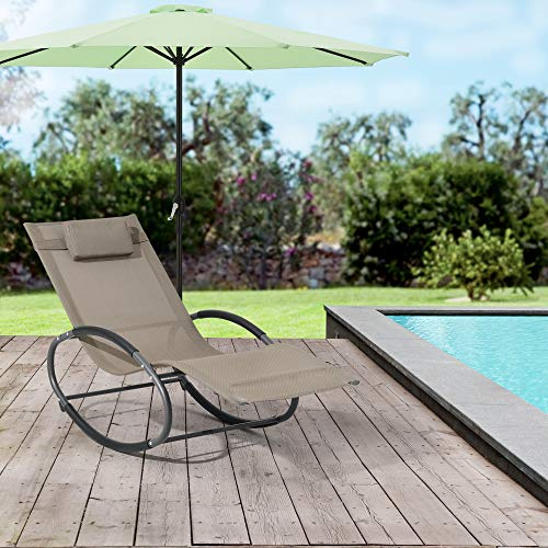 [en.casa] Tumbona Mecedora Almaluez 153 x 63 x 80,5 cm Asiento para Relajar y Tomar el Sol Balancín para Jardín Terraza Balcón Silla con Cojín para Cabeza Beige