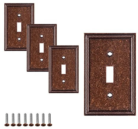 Pack of 4 Wall Plate Outlet Switch Covers by SleekLighting | Decorative Zinc Cast Sponged Copper| Variety of Styles: Rocker/Receptacle/Toggle / & Combo | Size: 1 Toggle