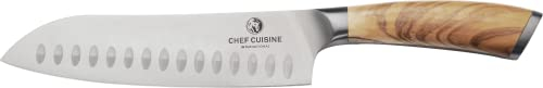 CHEF CUISINE Santokumesser mit Olivenholzgriff – Kochmesser handgeschmiedet, 18 cm Klinge, 54-56 HRC-Klingenhärte, rostfrei, ergonomisch, scharfe Klinge von Hand geschliffen und poliert