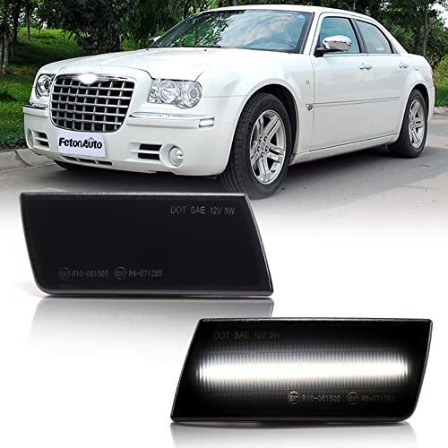Weiß LED-Seitenmarkierungsleuchte Frontstoßstange Kotflügel Parkleuchte Ersatz für 2005-2014 Chrysler 300 LX, schwarzes Gehäuse, geräucherte Linse, 2-teiliges Set für Fahrer- und Beifahrerseite
