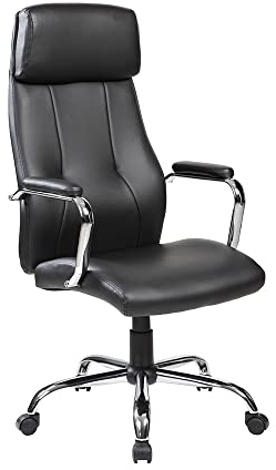 Rocada Chefsessel | Ergonomischer Bürostuhl aus Kunstleder | Office Stuhl mit Verchromten Armen und Sitzhöhenverstellung | Schreibtischstuhl Polsterung- Schwarz.