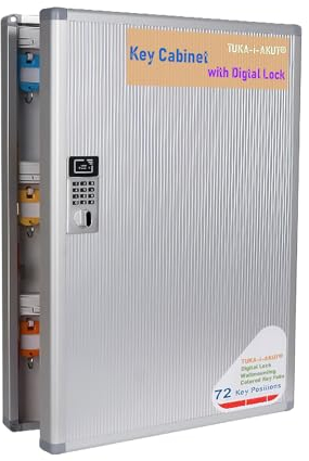 TUKA-i-AKUT Schlüsselkasten 72 Haken mit Elektronikschloss, Abschließbar Metall Schlüsselschrank Wandmontage, Aluminium Schlüsseltresor, farbige Schlüsselanhänger und Zahlenschloss, TKD8651-72