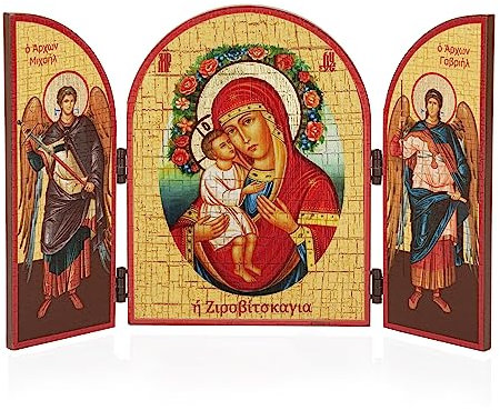NKlaus Gottesmutter Zhirovizkaja Ikone Triptychon Holz 25x16cm Christlich 13885