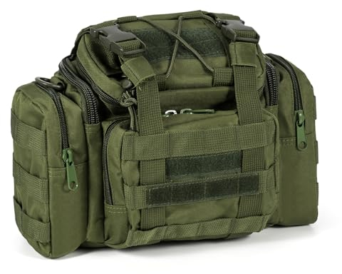 Dr.Fish Angeltasche zur Aufbewahrung von Angelgeräten mit Mehreren Taschen und Schulterbund, Handtasche, wasserabweisend zum Angeln, Wandern, Jagen, Camping, Reisen, Armeegrün (kleinere Größe)