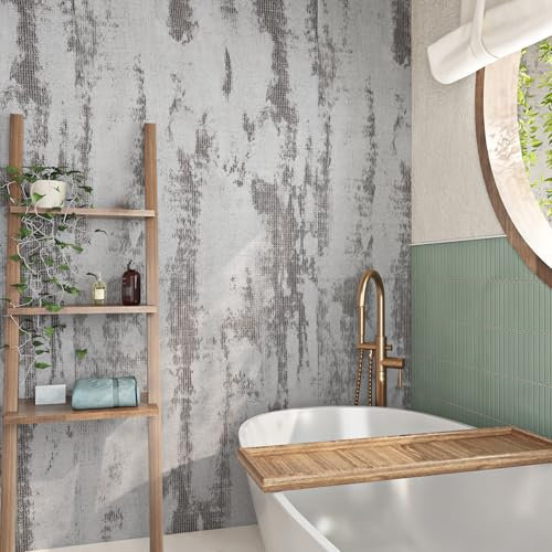 Livelynine Papier Peint Adhesif Mural Chambre Salon Imitation Béton Gris 40CMx10M Lavable Papier Peint Autocollant Mural Blanc Gris Revetement Mur Cuisine Salle de Bain Papiers Adhesif pour Meuble