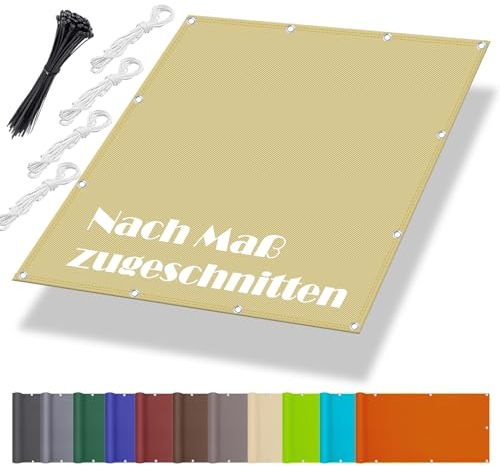 Markise Balkon Ohne Bohren 3x7M, Segeltuch Wasserdicht im Viele Größe und Farben, Balkon Sonnenschutz inkl Befestigungsseile, UV-Schutz, Wetterfest für Garten Terrasse, Sand Beige