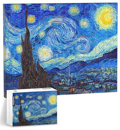 PieceRelax Puzzle Wandbild – Vincent Van Gogh - The Starry Night | 366 Teile | DIY-Puzzle zum Aufhängen | Wanddeko für Zuhause & Büro [HN1306]