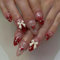 Faux Ongles Court MouyouGlow,Amande Nude Rouge Dégradé 3D Noeud Charms Red Cœur Perle Strass Press on Nails avec Colle à Ongles,Valentines Y2K Fake Nails