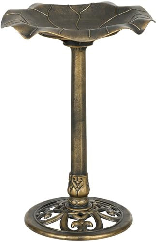 Outsunny Vogeltränke Stehend, Vogelbad aus Kunststoff mit Ständer, Vogelbecken, Vogelfutterspender mit Lotusblatt-Becken, Wildvogeltränke für Garten, Balkon, 71 cm Höhe, Bronze