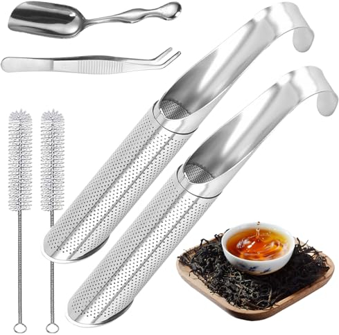 2 PCS Stainless Tea Infuser Set with Clip, Scoop, Brushes, Reusable Diffuser for Hanging on Cup, Tea Strainer for Loose Tea, Spices, Rose