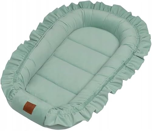 Capability- Babynest Neugeborene| Babykokon aus Baumwolle mit Rüschen| 90x60 cm| Samt| Bilateral Bettnestchen|Sicher für Kinder | Minze