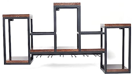 Unkonwcy Étagère à Vin Murale Vintage en Bois - Support en Verre pour Restaurant, Bar - Montage Mural - Porte-Bouteilles avec Rangement - Décoration