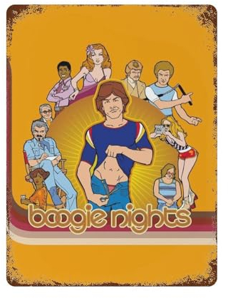 GIOEPWSWUI Boogie Nights Filmposter, Wanddekoration, Kunst, Metallblechposter, moderne Heimdekoration, Kunst, Metallposter, Hausbar, Laden, Dekorationen, Vintage-Schild, Geschenk, 39,9 x 30 cm