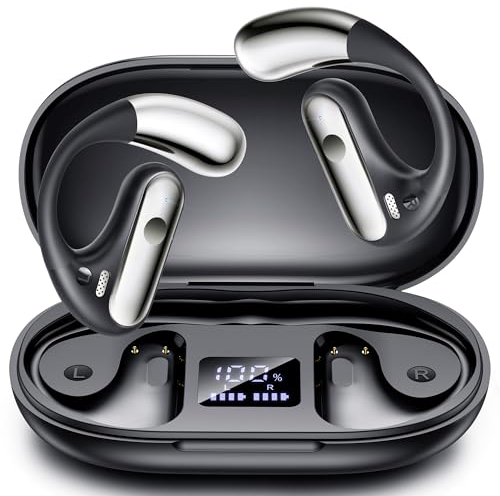 EUQQ Bluetooth Kopfhörer Sport, Open Ear Kabellos Kopfhörer Bluetooth 5.4 mit Ohrhaken, 40 Stunde Spielzeit mit LED-Anzeige, HiFi Stereo Ohrhörer mit HD Mic, Touch Control, IP7 Wasserdicht Ohrhörer