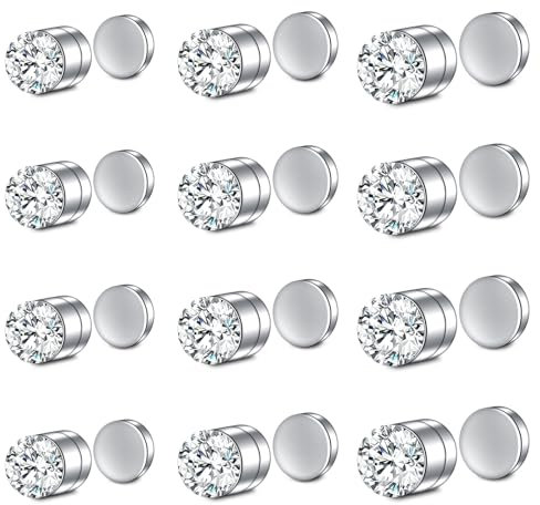 WillTen 12Pcs Fake Nose Stud Fake Nose Piercing, Fake Stud Ohrringe Lip Stud für Männer, Fake Nose Ring Fake Ohrringe Stud Non Piercing Nose Ring Clip auf Nase Septum Lip Ring für Frauen, Silber