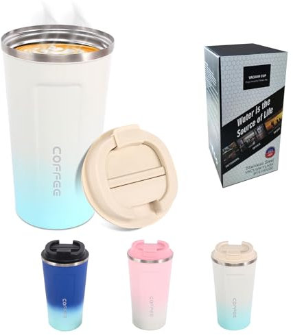 Tazza termica in acciaio inox, da 500 ml, personalizzabile, per il caffè da go, termico, per il caffè da go, tazza termica da tè per andare (verde blu)