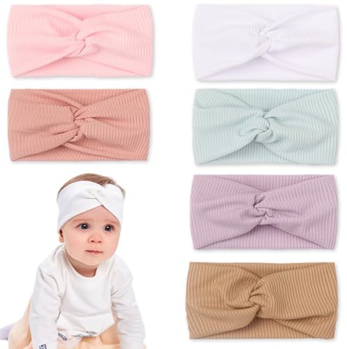 6 Pezzi Fascia Capelli Bambina Elastica Morbido Fasce per Capelli 0-3 Anni