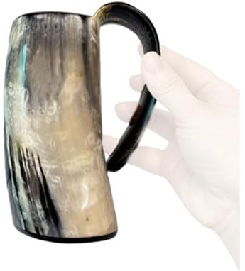 Gobelet à eau en corne de corne - Pas de fuite - Gobelet à bière - Tasse à whisky d'extérieur faite à la main avec anse - 1 chope à bière en corne - Cadeau rustique vintage - Décoration d'intérieur -