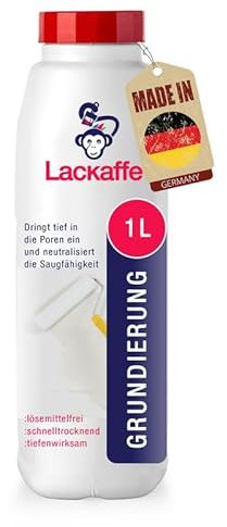 Lackaffe 1L Grundierung für Innen & Außen - Tiefgrund, Haftgrund & Putzgrundierung; Lösemittelfrei, wasserbasiert; Ideal für Wände, Gipskarton, Tapeten & Fliesen; Universal & für Beton LK-100