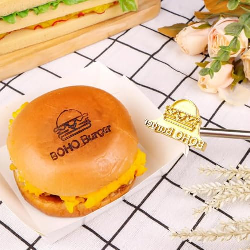 Custom Logo Branding Iron, Personalised Wood Branding Iron,Metal Handle, Brass Stamp for Burger Meat Cake Leather Customised Wedding Birthday Gifts