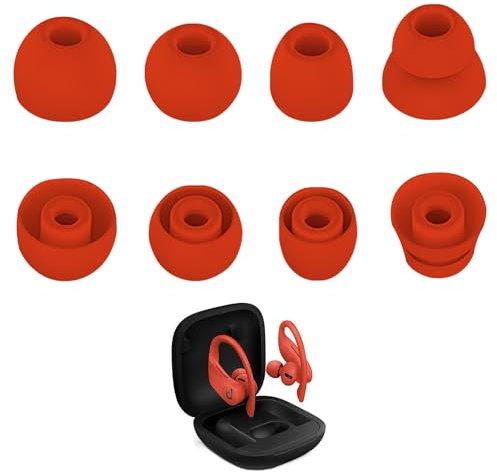 Miayaya Silicone Tips Replacement Earbuds Tips for Beat Powerbeats Pro Ear Tips Eartip Fit in The Charging Case Ear Covers, S/M/L, 4 Pairs, Red