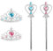 FAINCA 2 Pièces Princesse Dress Up Accessoires Set, Couronne Princesse, Couronne Princesse Enfant, Inclus Couronne avec Baguette Magique, pourLes Jeux De RôLe (Bleu/Rose)