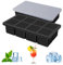 Ghiaccio Stampo, Stampo Ghiaccio con Coperchio silicone, Cubetti Ghiaccio Silicone Ghiaccio, Stampi per Ghiaccio 8 Cubetti Ghiaccio, Per Whisky, Cocktail e Bevande Refrigerate(Nero)