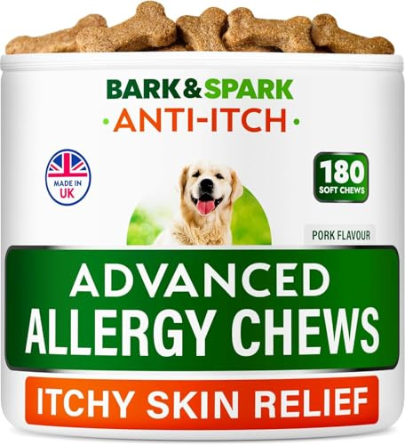 Dog Itch & Allergy Support Chews - Skin & Coat Supplement, Omega 3 Fish Oil | Vet-Approved - Itching & Paw Licking, Dry Skin & Hot Spots Support - Made in UK, 180 Ct