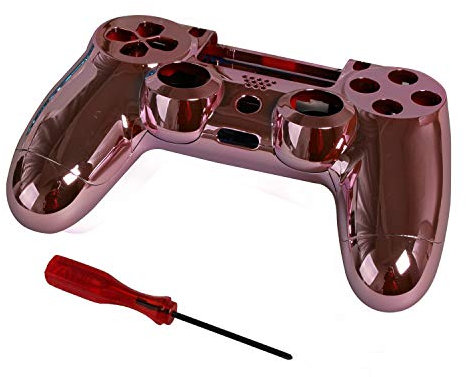 Timorn Reemplazo Cromado Vivienda Shell Piezas Case Kit Cubierta para PS4 Controlador DualShock 4, Rosa roja
